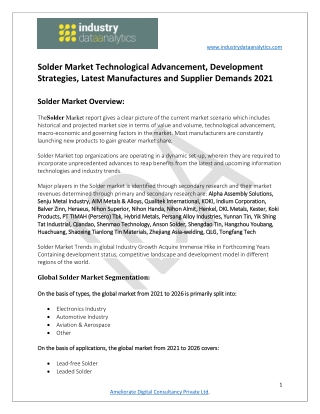 Solder Market Advanced Technology and Increasing Demands