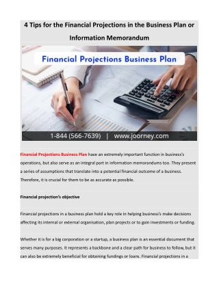 4 Tips for the Financial Projections in the Business Plan or Information Memorandum