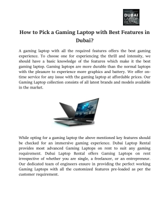 How to Pick a Gaming Laptops with best Features in Dubai?