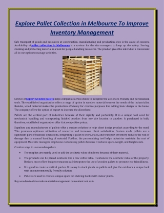 Explore Pallet Collection in Melbourne To Improve Inventory Management