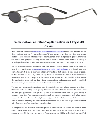Framesfashion- Your One-Stop Destination for All Types Of Glasses