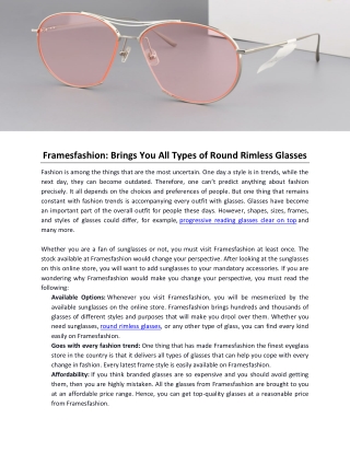 Framesfashion- Brings You All Types of Round Rimless Glasses