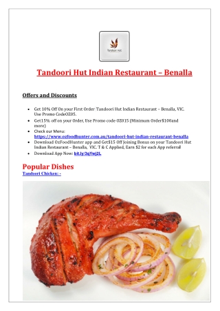 10% Off - Tandoori Hut Benalla Indian Restaurant Menu, VIC
