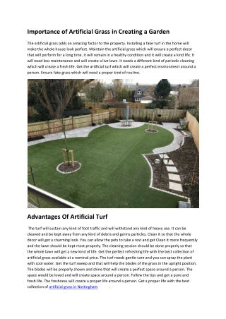 Importance of Artificial Grass in Creating a Garden