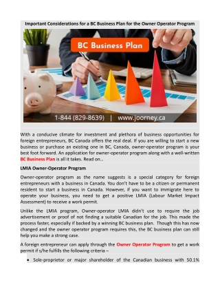 Important Considerations for a BC Business Plan for the Owner Operator Program