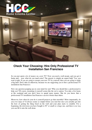 Hire Only Professional TV Installation San Francisco