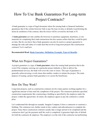 How To Use Bank Guarantees For Long-term Project Contracts?