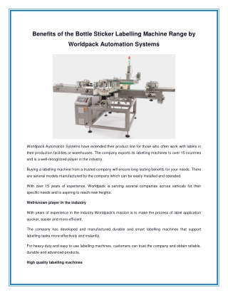 Benefits of the Bottle Sticker Labelling Machine