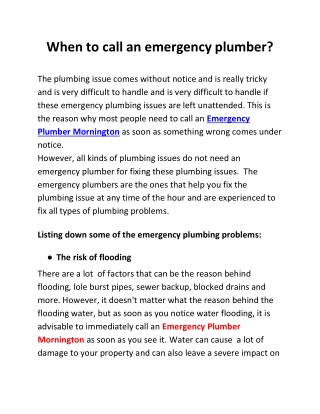 When to call an emergency plumber?