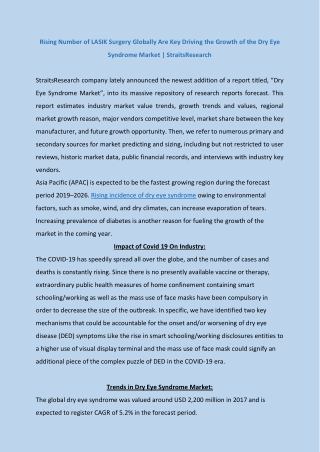 Dry Eye Syndrome Industry Share 2021 | Growth Factors | StraitsResearch