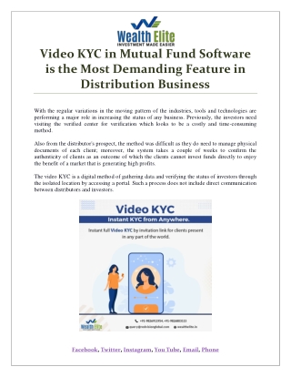 Video KYC in Mutual Fund Software is the Most Demanding Feature in Distribution Business