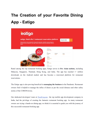 The Creation of your Favorite Dining App - Eatigo