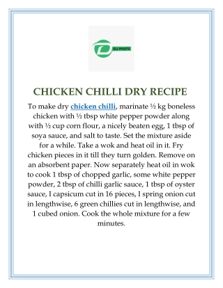 CHICKEN CHILLI DRY RECIPE