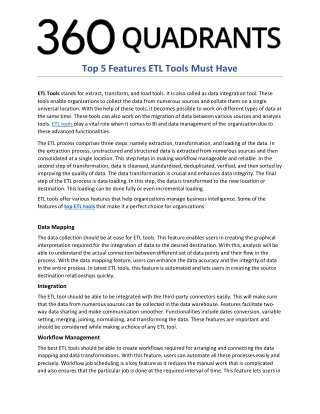 Top 5 Features ETL Tools Must Have