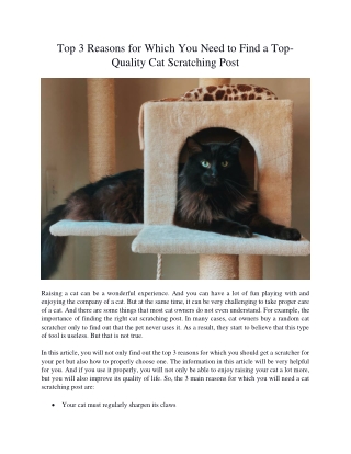Top 3 Reasons for Which You Need to Find a Top-Quality Cat Scratching Post