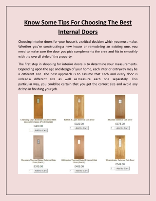 Know Some Tips For Choosing The Best Internal Doors