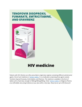 Tenofovir disproxil fumarate, Emtricitabine, and Efavirenz (HIV Medicine)