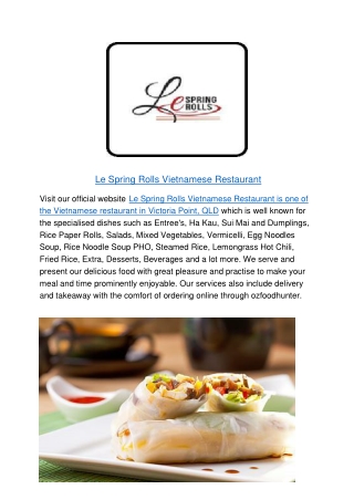 5% Off - Le Spring Rolls Vietnamese Restaurant Menu Victoria Point,QLD