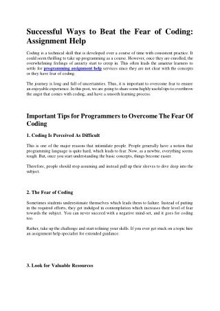 Successful Ways to Beat the Fear of Coding: Assignment Help