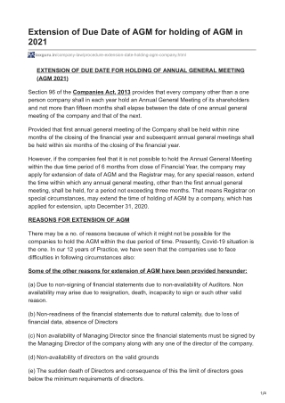 Extension of Due Date of AGM for holding of AGM in 2021