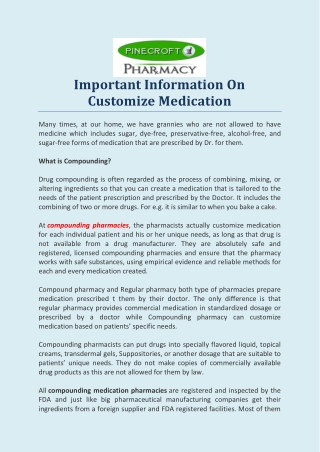 Important Information On Customize Medication
