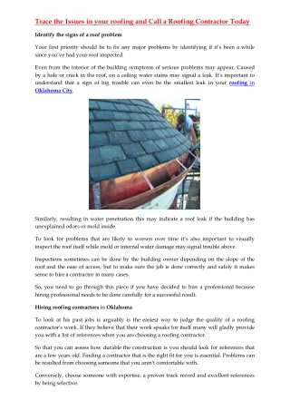 Trace the Issues in your roofing and Call a Roofing Contractor Today