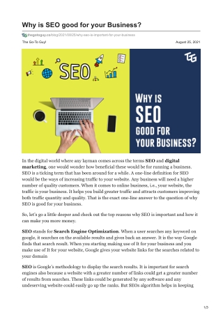 Why is SEO good for your Business | The Go-To Guy