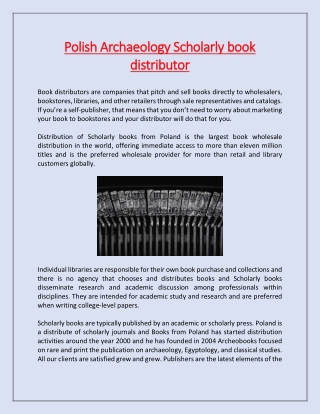 Polish Archaeology Scholarly book distributor