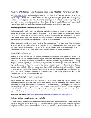 Power Tools Market Size Global Forecast to 2025 | MarketsandMarkets