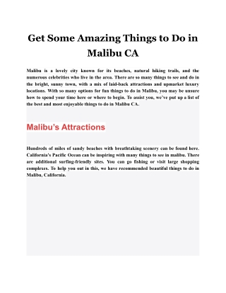 Get Some Amazing Things to Do in Malibu CA