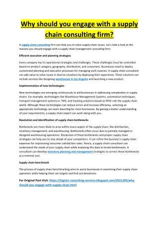 Why should you engage with a supply chain consulting firm?