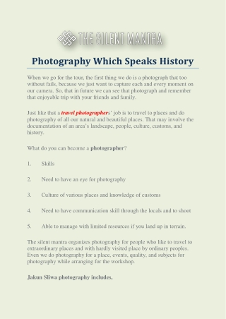 Photography Which Speaks History