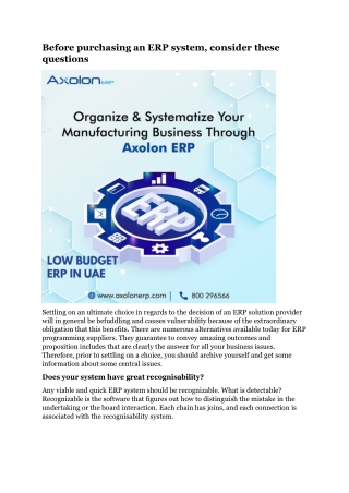 Before purchasing an ERP system, consider these questions