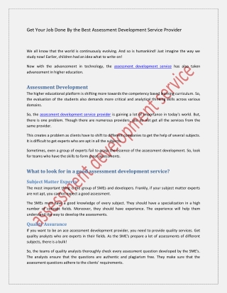 Get Your Job Done By the Best Assessment Development Service Provider