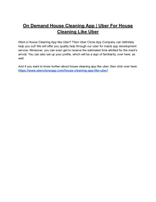 On Demand House Cleaning App | Uber For HouseCleaning Like Uber