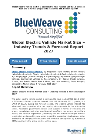 Global Electric Vehicle Market Size – Industry Trends & Forecast Report 2027
