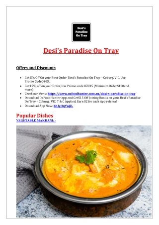 5% off - Desi's Paradise on Tray Menu - Coburg VIC