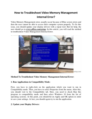 roubleshoot Video Memory Management Internal Error - Www.Office.com/setup