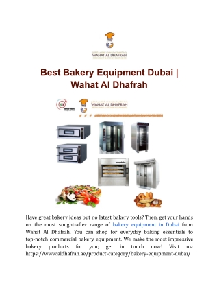 Best Bakery Equipment Dubai Wahat Al Dhafrah