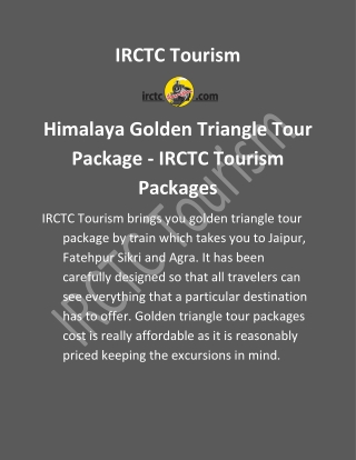 Himalaya Golden Triangle Tour Package - IRCTC Tourism Packages