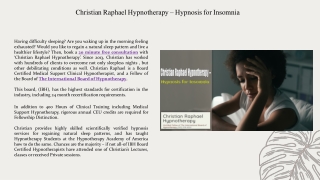 Christian Raphael Hypnotherapy – Hypnosis for Insomnia