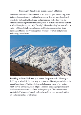 Trekking in Manali is an experience of a lifetime