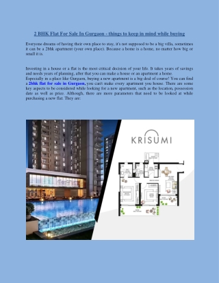2 BHK Flat For Sale In Gurgaon - things to keep in mind while buying