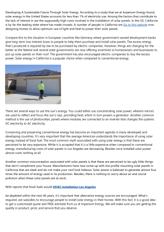 Developing A Sustainable Future Through Solar Energy