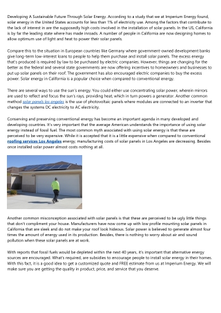 Developing A Sustainable Future Through Solar Energy