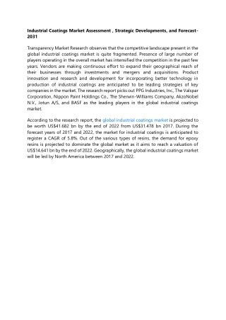 Industrial Coatings Market Assessment , Strategic Developments, and Forecast-203
