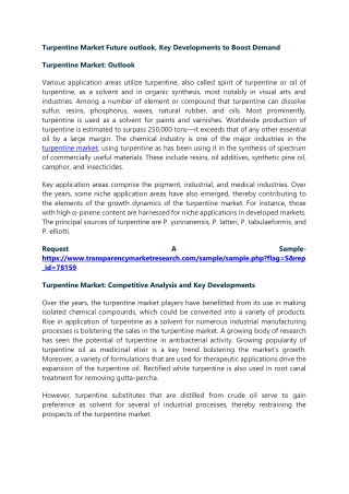 Turpentine Market Future outlook, Key Developments to Boost Demand