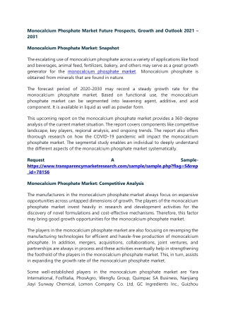 Monocalcium Phosphate Market Future Prospects, Growth and Outlook 2021 – 2031