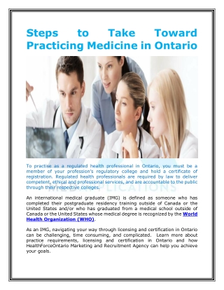 Steps to Take Toward Practicing Medicine in Ontario