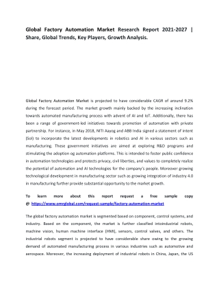Global Factory Automation Market Research Report 2021